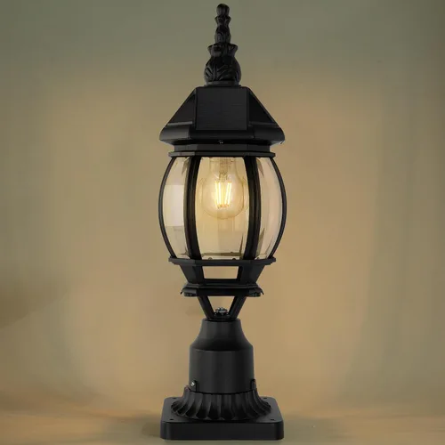 Vista 8 de LUTEC Lámpara solar para poste, luz de poste impermeable del anochecer al amanecer con vidrio transparente, exterior de aluminio vintage negro