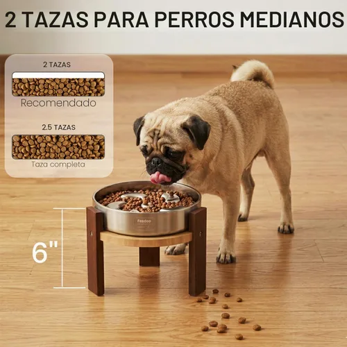 Vista 2 de Feedoo Soporte elevado para cuenco para perros, soporte elevado de 6 pulgadas de altura para perros medianos, incluye 2 tazas de acero inoxidable