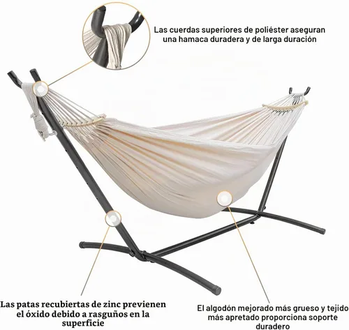 Vista 3 de SZHLUX Hamaca doble con soporte incluido, capacidad de 450 lb, soporte de acero, bolsa de transporte premium incluida. Cama de algodón