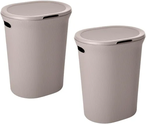 Vista 30 de Superio Colección acanalada - Cesto decorativo de plástico para ropa sucia con tapa y asas recortadas, azul (1 paquete) Organizador de cesta