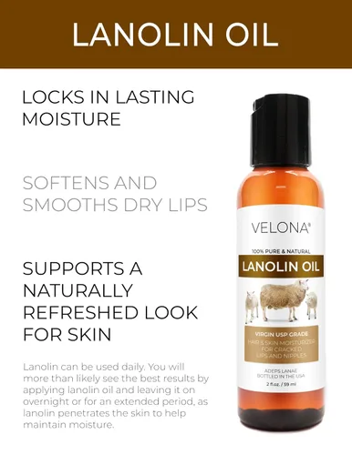 Vista 2 de velona Aceite de lanolina grado USP 2 fl oz Aceite portador 100% puro y natural Refinado, prensado en frío Hidratante para piel, cabello