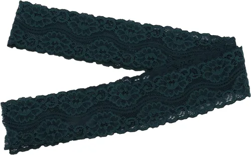 Vista 9 de Cinta de encaje elástica con patrón ovalado vintage de 2 pulgadas de ancho, 10 yardas de ancho, cinta de encaje verde oscuro, cómoda para ropa