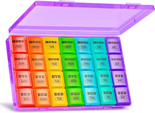 Vista 8 de Pastillero semanal grande XL 4 veces al día, pastilleros y organizador de 7 días AM PM, compartimentos grandes, pastillero, organizador mensual