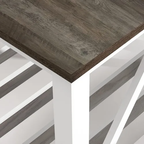 Vista 2 de Juego de mesa auxiliar y mesa auxiliar de granja para sala de estar, juego de mesa de madera de 2 niveles con base de listones, roble oscuro