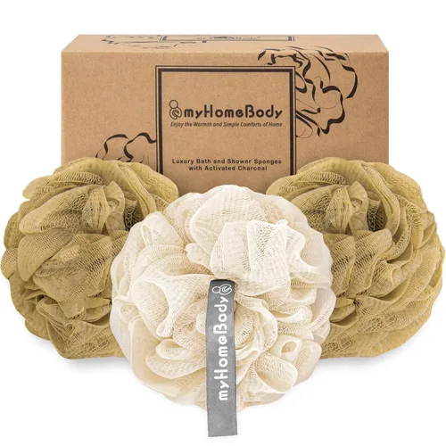 Vista 9 de myHomeBody Esponja de lufa de 2.16 onzas, exfoliante corporal, esponja de baño, esponja para mujeres, hombres, esponja exfoliante para ducha