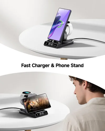 Vista 8 de Estación de Carga Rápida USB C de 25W para Samsung, SwanScout 701S, Soporte de Carga Plegable 3 en 1 para Galaxy S25/S24/Z Flip 7/Fold