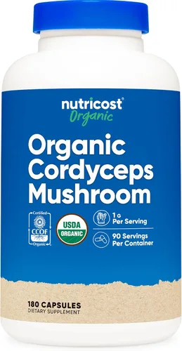 Vista 7 de Nutricost Cordyceps - Cápsulas de hongos de 1100 mg, 45 porciones – Certificado CCOF fabricado con orgánico, vegetariano, sin gluten, 550 mg por