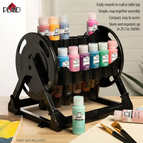 Vista 2 de Organizador rotacional Plaid para almacenamiento de pintura acrílica, contenedor de almacenamiento de pintura que guarda 24 botellas estándar de 2