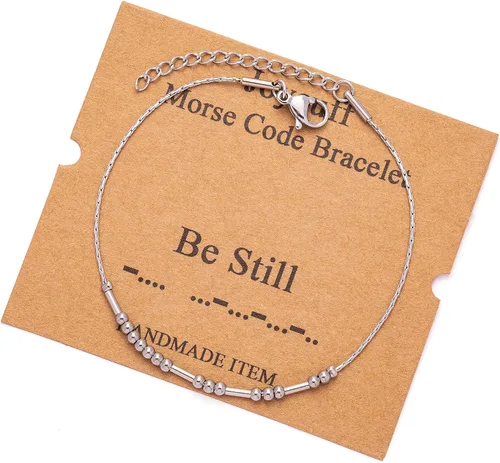 Vista 248 de JoycuFF Pulseras inspiradoras de código morse para mujeres, cuentas de plata, joyería con mantra de motivación, regalos para ella