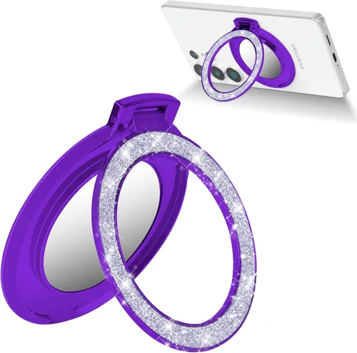 Vista 8 de Soporte para anillo de dedo, anillo de metal brillante para teléfono con espejo para iPhone 17 Pro Max, Galaxy S26 Ultra, soporte de anillo