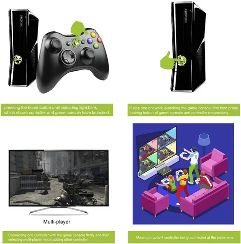 Vista 6 de Etpark Xbox 360 - Controlador inalámbrico para Xbox y Slim 360 PC Windows 7 8 10 24 GHZ color negro