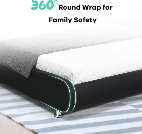 Vista 6 de NAFORT Base de cama tamaño Queen tapizada con cabecera ajustable curvada, moderna cama de plataforma de piel sintética de perfil bajo, soporte