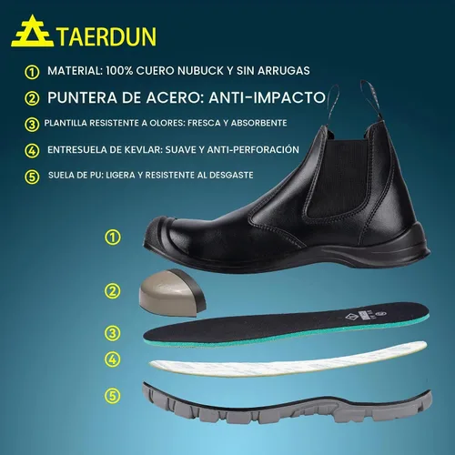 Vista 5 de TAERDUN Botas de trabajo con punta de acero para hombre, botas Chelsea sin cordones, zapatos industriales y de construcción para hombre 414 negro