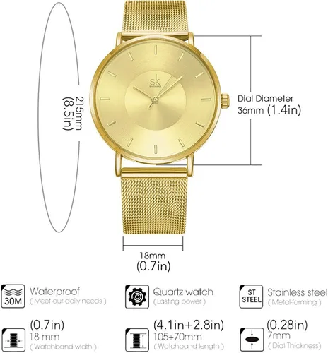 Vista 5 de SHENGKE Simple Watches - Reloj analógico de malla para mujer correa de acero inoxidable regalo de aniversario