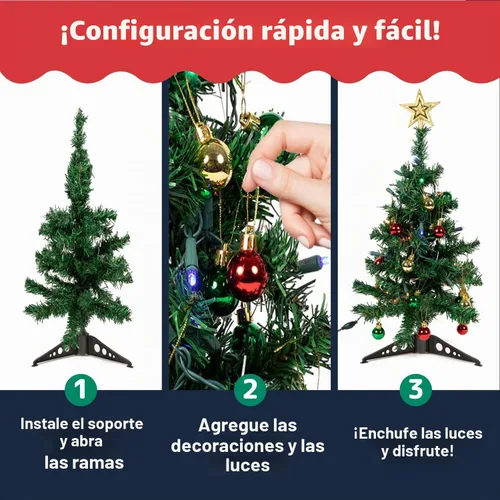 Vista 4 de PREXTEX - Mini árbol de Navidad de 23 pulgadas con luces - Pequeño árbol de Navidad para días festivos con adornos, estrella en la parte superior