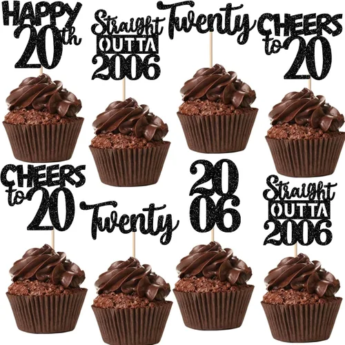 Vista 118 de 30 piezas negras para cupcakes de 10.º cumpleaños con purpurina Ten Happy 10 Straight Outta 2016 para saludos a 10 años 10 cumpleaños, boda Negro