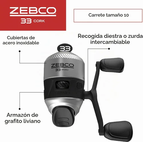 Vista 3 de Zebco 33 Combo de Carrete y Caña de Pescar con Corcho, Caña de Grafito con Mango de Corcho, Carrete de Pesca QuickSet Anti-Reversa con Alerta