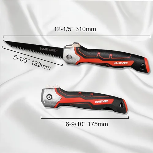 Vista 3 de HAUTMEC Sierra plegable para paneles de yeso con funda, sierra Jab de triple tierra 7TPI con hoja de acero de alto carbono, revestimiento negro
