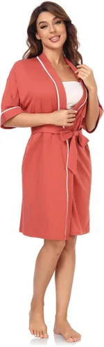 Vista 146 de COLORFULLEAF Bata de baño de manga corta para mujer, 100% algodón, longitud hasta la rodilla, con bolsillos