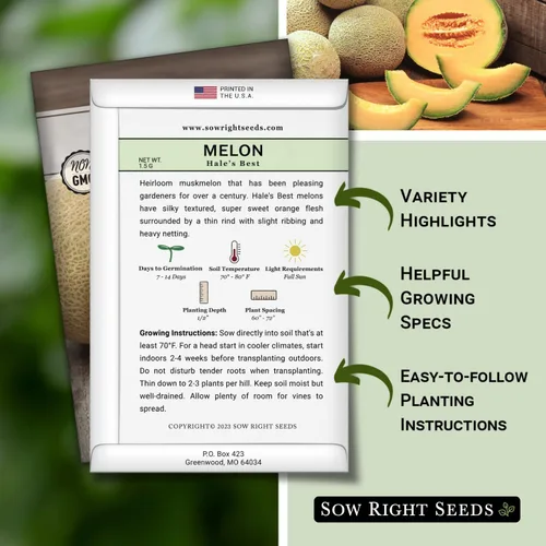 Vista 2 de Sow Right Seeds - Las mejores semillas de melón de Hale para plantar - Paquete de reliquia sin OMG con instrucciones para plantar un huerto casero
