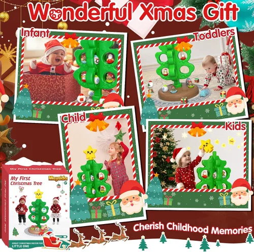 Vista 5 de maysida Árbol de Navidad Mini para Bebés, Juguetes Educativos de Plástico Coloridos, Marionetas de Dedo de Muñeco de Nieve/Alce/Papá Noel para Niños