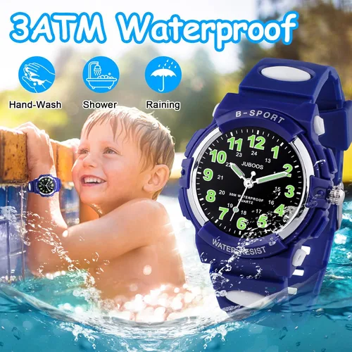 Vista 2 de Juboos Reloj analógico para niños, reloj de cuarzo impermeable para niños de 5 a 18 años, para enseñar deportes al aire libre, regalos para niños