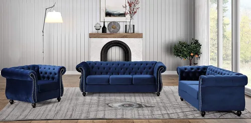 Vista 42 de Container Furniture Direct Feinstein - Sofá Chesterfield de terciopelo moderno para sala de estar con cabezas de clavos, acolchado de diamante