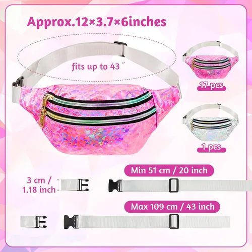 Vista 8 de Paquete de 12 riñoneras holográficas deportivas, impermeables, con lentejuelas, para mujeres, hombres, viajes, festivales, correr, senderismo