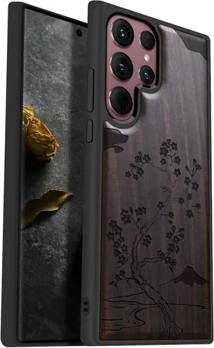 Vista 14 de Carveit Funda de madera para Galaxy S22 2022 [madera natural y TPU suave negro] a prueba de golpes, funda protectora de madera compatible