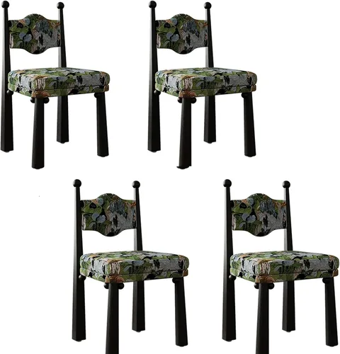 Vista 10 de Wooden Dining Room Chairs, Linen Fabric Dining Chairs Set, Accent Chairs with Backrest, Medieval Armless Makeup Chair, for Kitchens, bedrooms color1