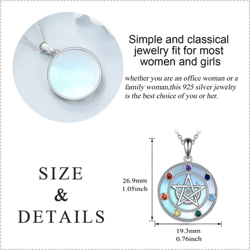 Vista 36 de LUHE Collar de plata de ley con dije de pentagrama de chakras y luna, pentáculo, celta, pagano, wiccano, amuleto mágico para mujeres, adolescentes