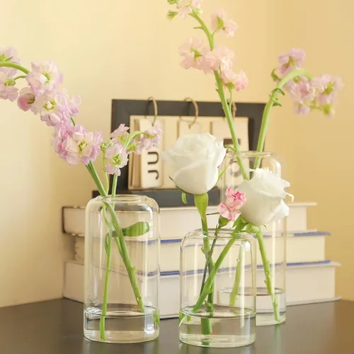 Vista 3 de Jarrones pequeños a granel, juego de 12, jarrones pequeños de vidrio para flores, jarrones cilíndricos modernos para flores para centros de mesa