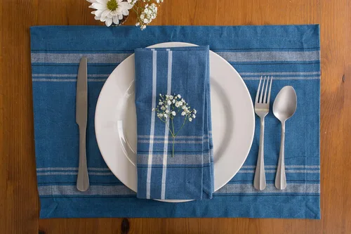 Vista 7 de DII - Servilletas para mesa estilo rústico, colección con rayas estilo francés, 20 x 20 pulgadas, color azul cambray, 6