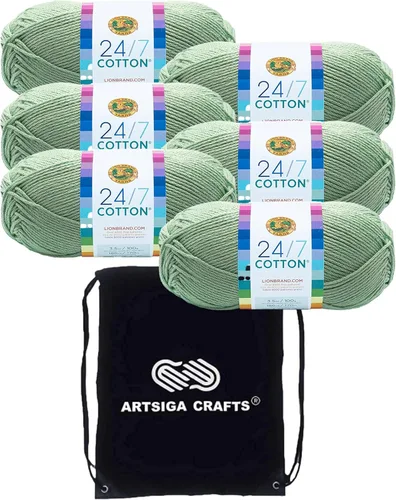Vista 22 de Lion Brand 24/7 Algodón Blanco 761-100 (6-Carrillos - Mismo Lote de Tinta) Hila Gruesa Media #4 de Algodón para Crochet y Tejido con Bolsa