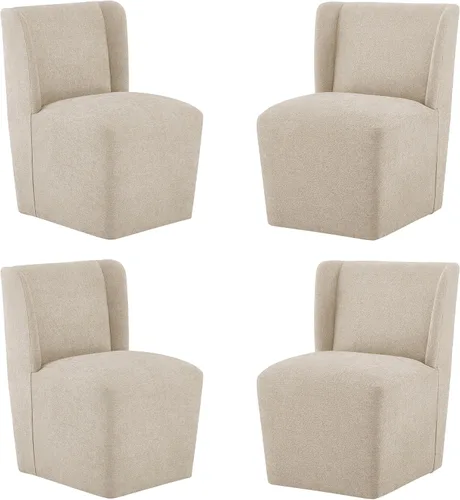 Vista 21 de KISLOT Juego de 1 sillas de comedor tapizadas con ruedas, color beige