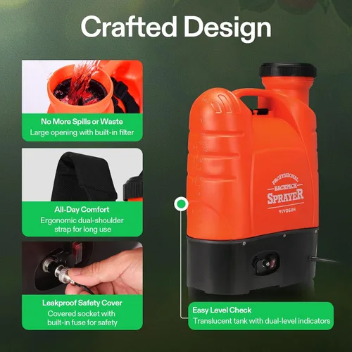 Vista 4 de VIVOSUN Pulverizador de mochila con batería de 4 galones, pulverizador de bomba eléctrica con cuatro boquillas para césped de jardín, naranja