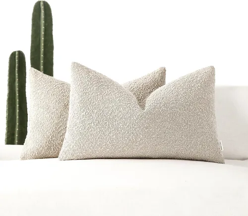Vista 11 de Fundas de cojín decorativas de bouclé para sofá, juego de 2, 16 x 16 pulgadas, beige