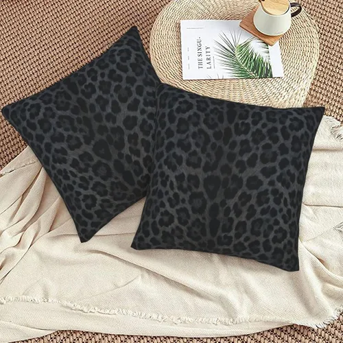 Vista 5 de Fiokroo Juego de 2 fundas de almohada de leopardo negro, fundas de almohada cuadradas para sofá, dormitorio, sala de estar, automóvil, 16 x 16