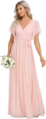 Vista 4 de Ever-Pretty Vestido de noche formal de gasa con cuello en V y mangas para mujer 0164A