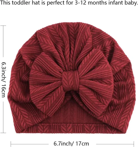 Vista 7 de DRESHOW BQUBO 5 Pieces Newborn Baby Turban Hats Bow Baby Infant Beanie Breathable Toddler Cap for Baby Girls