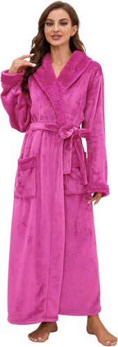 Vista 17 de HEARTNICE - Bata larga de forro polar para mujer, batas suaves y esponjosas para mujer, batas de baño cálidas, abrigo cómodo para el hogar de Negro