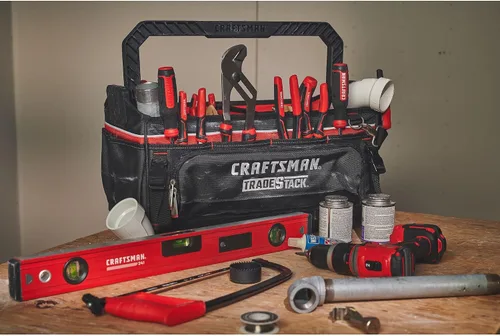 Vista 7 de CRAFTSMAN TRADESTACK Bolsa de herramientas del sistema, bolsa de herramientas de boca abierta resistente, parte inferior dura impermeable, mango