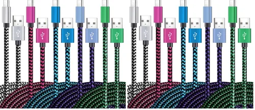 Vista 8 de Teeind Cable USB tipo C de carga rápida, Tpc001, paquete de 5 (6 pies 3 A), cables de carga C trenzados compatibles con Samsung S10e/note