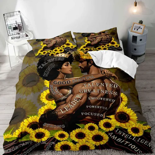 Vista 10 de LUVIVIHOME Juego de funda de edredón afroamericana de 2 piezas, pintura al óleo, arte negro sexy, mujer negra, hombre, afro-queen y king, regalos