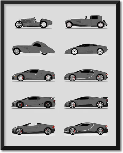 Vista 19 de Custom Car Posters Handmade Poster compatible with Bugatti Generations and Print of Best of Bugatti