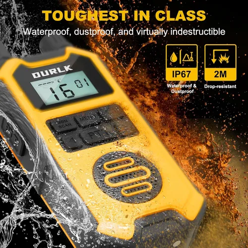 Vista 2 de Walkie Talkies para adultos de largo alcance – Paquete de 4 radios bidireccionales FRS recargables de alta resistencia con alerta meteorológica