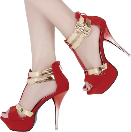 Vista 3 de Gatuxus Zapato abierto de plataforma, para mujeres, con tacón alto, de tiras para fiesta de graduación