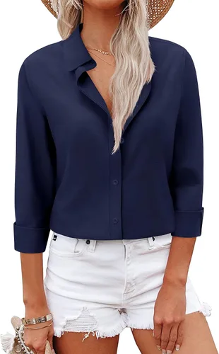 Vista 11 de Camisas con botones para mujer, camisas de vestir, trajes casuales de negocios, blusa ajustada con cuello, entrevista de trabajo, atuendo de oficina