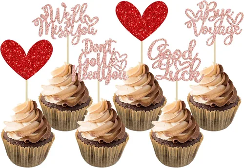 Vista 11 de 1 paquete de decoración para tartas con purpurina de corazón de buena suerte para cambio de trabajo, despedida de jubilación, graduación, temática