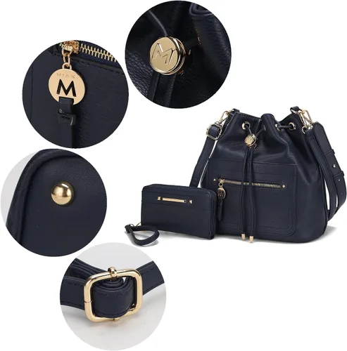 Vista 7 de MKF Collection Bolso bandolera para mujer, bolso de hombro con cordón, bolso de mano de moda con cartera de muñeca